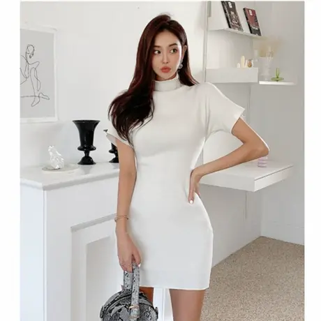 韩国东大门2022年春装新款修身显瘦立领毛茸茸温暖连衣裙短裙包臀商品大图