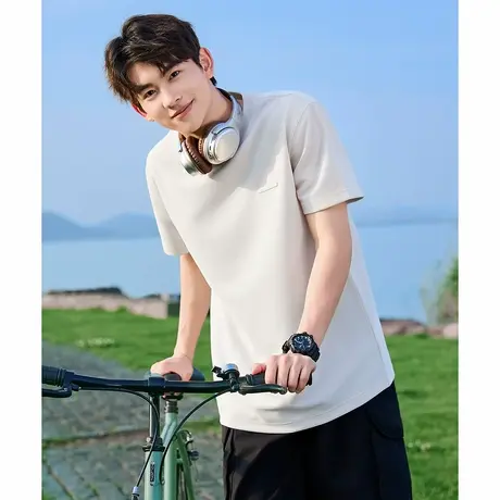 唐狮夏季新款男短袖T恤潮流纯色圆领上衣简约宽松内搭打底衫t图片