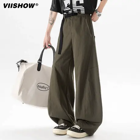 VIISHOW美式廓形弯刀速干裤男秋拼接工装裤垂感宽松休闲拖地裤子商品大图