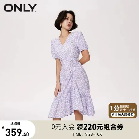 【买5免1】ONLY奥莱2023夏季新款淑女不规则V领短款泡泡袖连衣裙图片