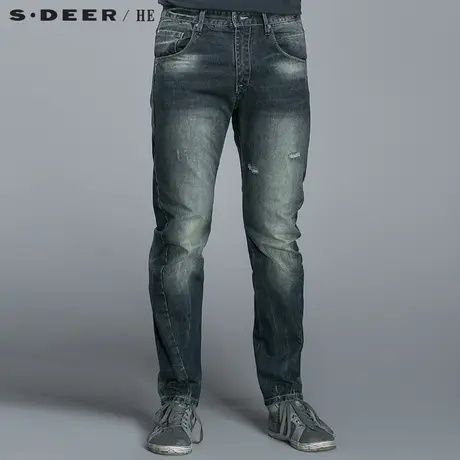 S.Deer/He【惠】 圣迪奥男夏装破洞休闲牛仔长裤H14270844图片