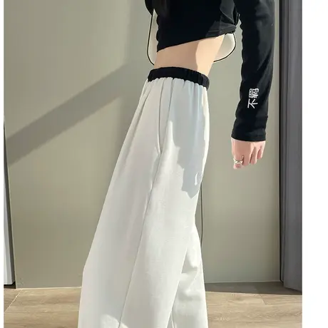 美式白色卫裤女2025春季新款高腰宽松显瘦休闲垂感运动阔腿拖地裤图片