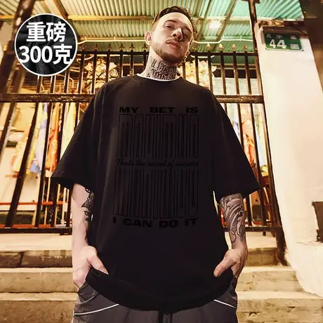 美式加肥加大短袖t恤街头大码青少年感圆领纯棉日系重磅半袖男装商品大图