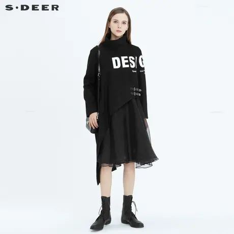 sdeer圣迪奥女装立领字母印花吊带连衣裙两件套外套S20481709图片