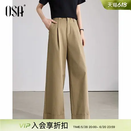 OSA欧莎卡其色天丝棉阔腿裤女九分休闲裤2025年新款春季宽松裤子商品大图
