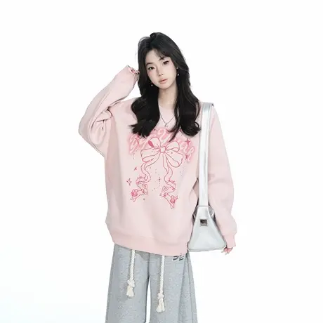 YEP2025春季新款蝴蝶结创意印花卫衣甜酷少女感治愈系宽松上衣商品大图