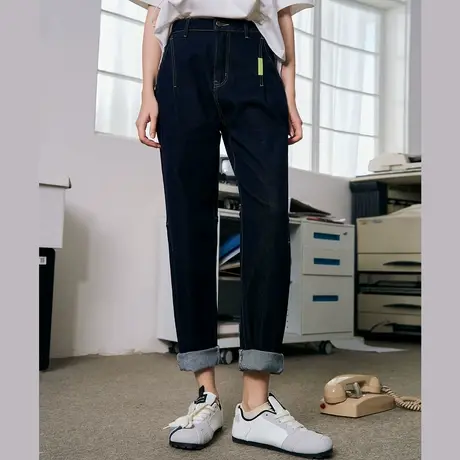 a02小个子高腰简约通勤小脚直筒裤2025春季宽松休闲女式牛仔裤商品大图