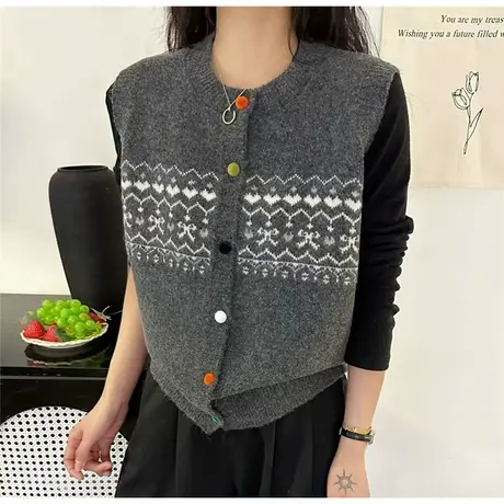 2025超火春装新款灰色开衫针织女士马甲女时髦洋气叠穿小个子上衣商品大图