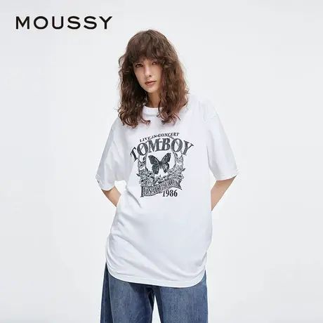 MOUSSY 2025夏季新品裂纹玫瑰印花宽松圆领短袖T恤028ISZ90-0931商品大图