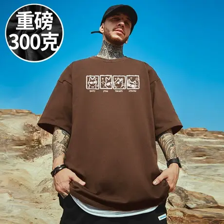 【100%纯棉】大码男装咖色短袖T恤美式潮牌加肥加大码胖子半袖夏图片