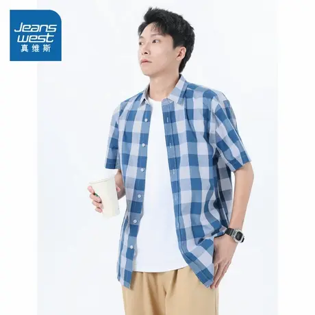 LR真维斯男装2025夏季新款 日系格子纯棉上衣宽松百搭短袖衬衫商品大图