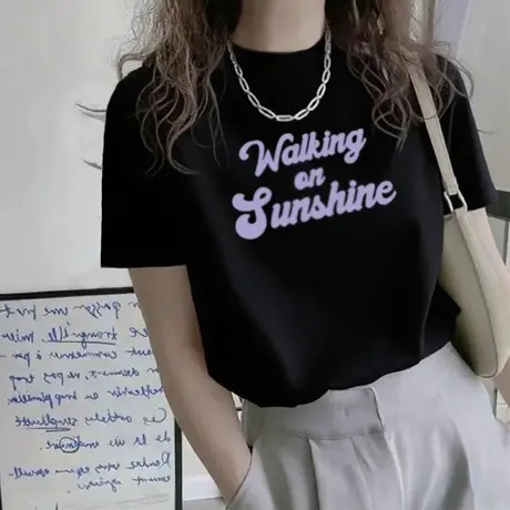 黑色字母短袖t恤女2025年新款夏季漂亮半高领印花洋气减龄上衣ins图片