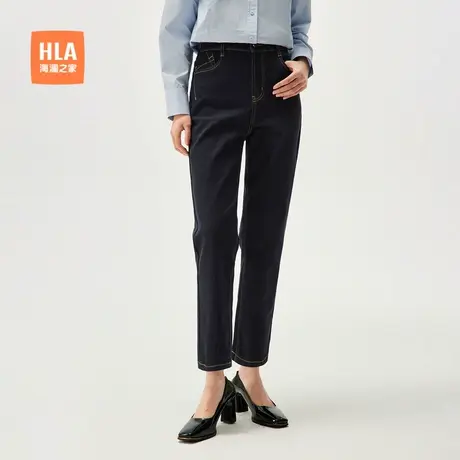 HLA/海澜之家微弹中腰牛仔裤25春季新款时尚水洗小脚九分裤子女装商品大图