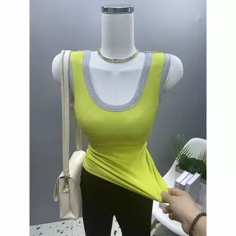 网红韩版时尚百搭撞色U领无袖t恤女紧身性感弹力吊带背心上衣夏新商品大图