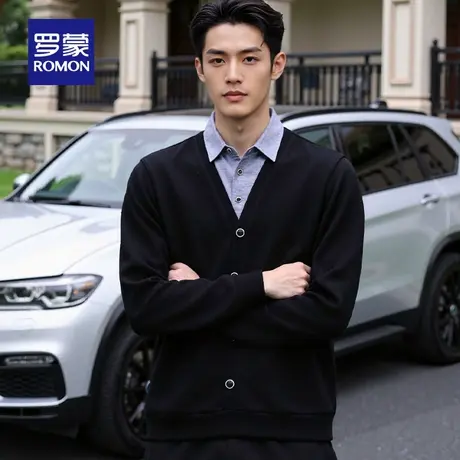 罗蒙男士休闲假两件衬衫领针织衫2025秋季新款时尚简约百搭毛衣男图片
