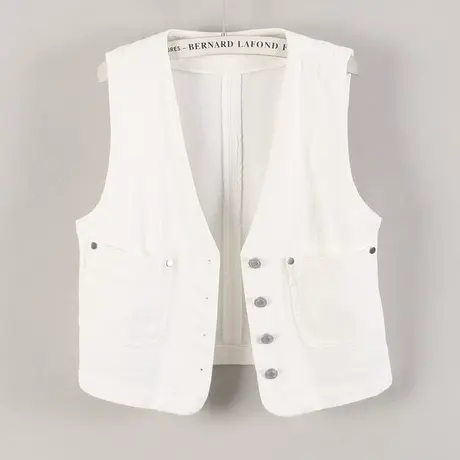 牛仔马甲女背心短款2025春秋新款无袖休闲小外搭修身V领白坎肩薄商品大图