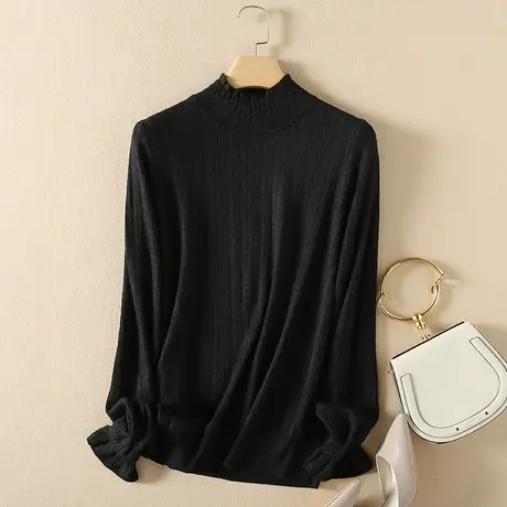 美丽诺羊毛半高领毛衣女宽松套头打底衫春装2024新款内搭针织衫女图片