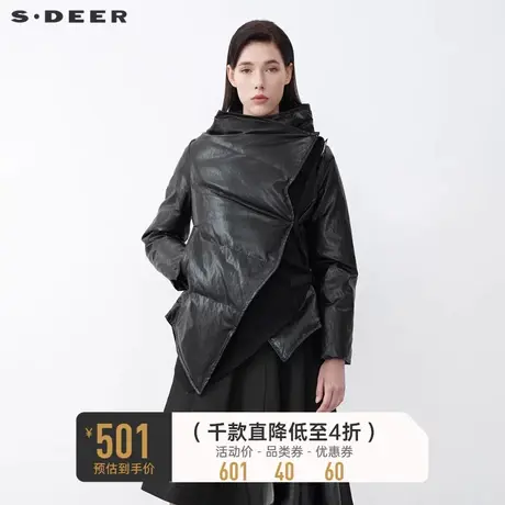 sdeer圣迪奥冬装立领撞色字母飘带不规则羽绒服S21482411💽商品大图