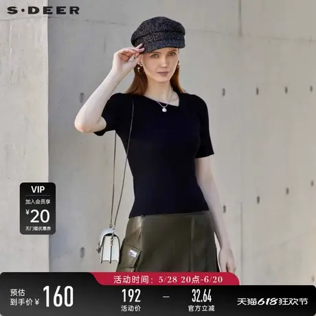 sdeer圣迪奥女装V领立体裁剪修身基本款针织衫S23283510图片