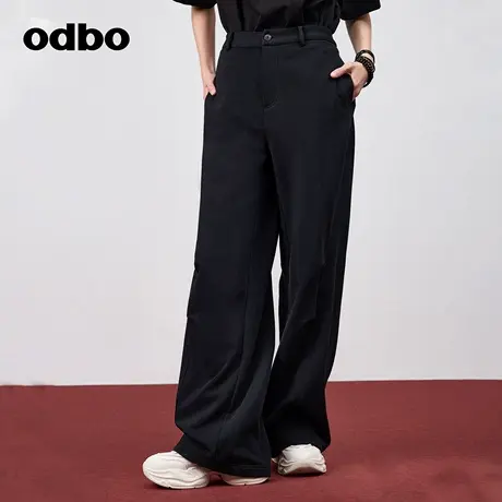 odbo/欧迪比欧高级感抗皱舒适黑色休闲裤女春季新款百搭垂感西裤商品大图
