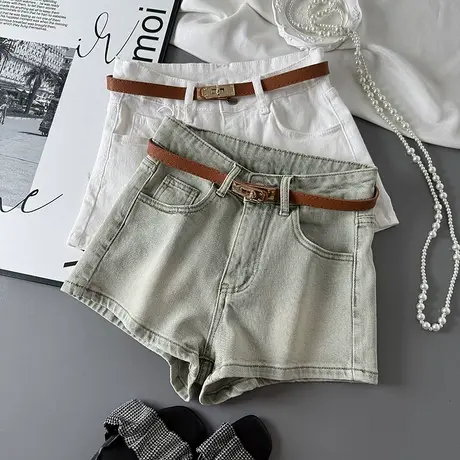 小个子辣妹弹力牛仔短裤女美式夏季新款紧身包臀a字百搭阔脚热裤商品大图