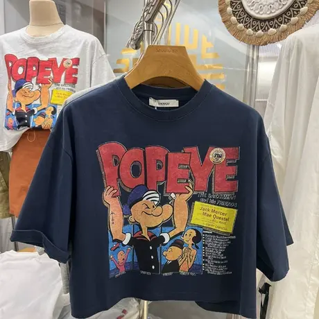 2025夏季新款卡通印花大字母短款宽松休闲百搭短袖圆领T恤女上衣商品大图