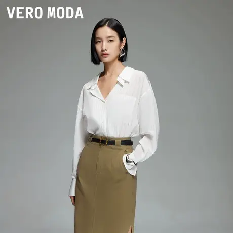 Vero Moda衬衫女2025秋季新款V领条纹宽松上衣简约百搭325305028图片