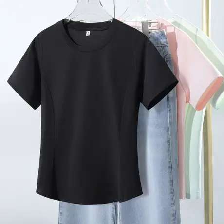 KWV真维斯黑色冰丝修身速干正肩短袖t恤女2025新款凉感上衣女夏图片