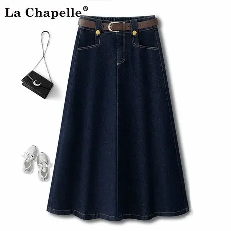 拉夏贝尔A字牛仔半身裙女丹宁蓝夏2025新款高腰宽松显瘦大摆裙女商品大图