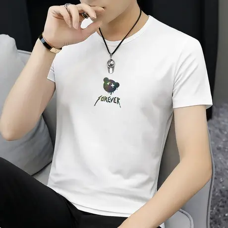 莫代尔小熊t恤男短袖圆领上衣服夏季冰丝凉感半袖体恤衫潮流百搭商品大图