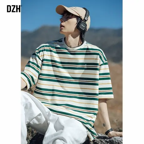 男士撞色条纹t恤男短袖男款潮牌夏季衣服男装2025新款上衣体恤衫商品大图
