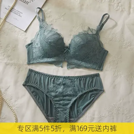 艾舒客性感蕾丝内衣女小胸聚拢厚杯文胸套装无钢圈显大收副乳胸罩商品大图