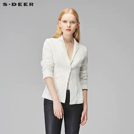 sdeer圣迪奥2018秋女肌理绣花棉麻西装外套S17182245图片