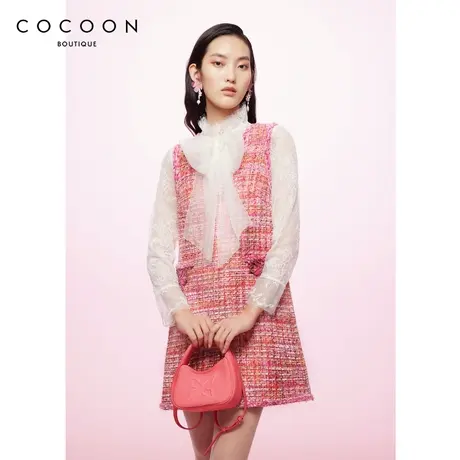 COCOON商场同款时尚连衣裙2023春季新款女无袖粗花呢背心连衣裙图片