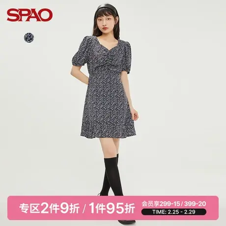 SPAO女士连衣裙春季新款小碎花满印甜美收腰短裙SPOWC12S23图片