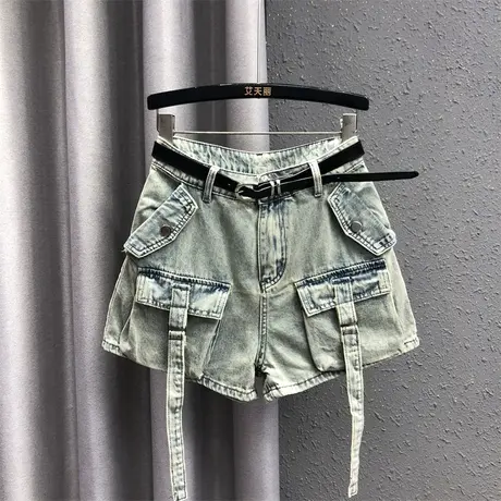 欧货韩系风阔腿裤女2025春夏新款复古怀旧宽松百搭工装牛仔短裤潮商品大图