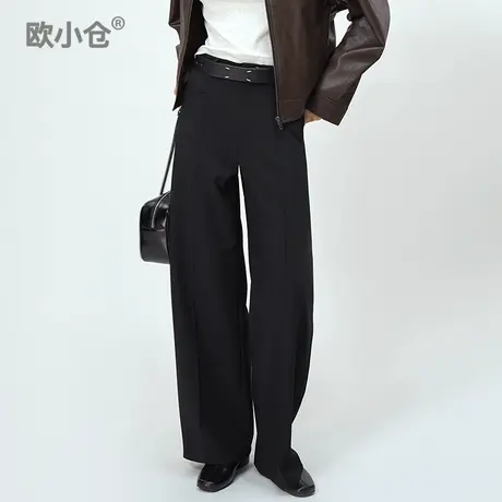 欧小仓 奶茶系列 立体挺缝弯刀裤阔腿西装裤高个子通勤天菜香蕉裤商品大图