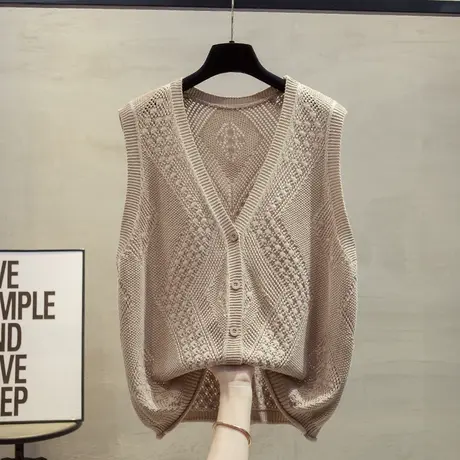 镂空v领针织开衫马甲背心女2025春秋新款宽松外穿马夹毛衣坎肩潮图片