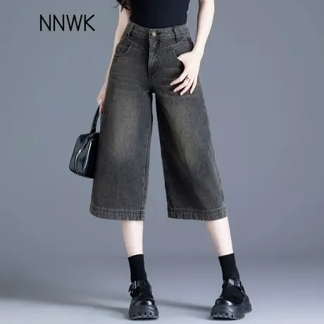 复古七分牛仔裤女宽松美式高街裤子小个子阔腿高腰短裤六分裤中裤商品大图