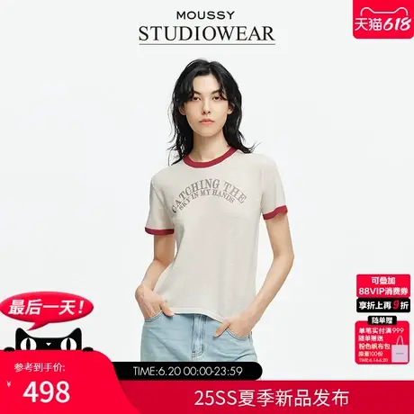 STUDIOWEAR x MOUSSY2025夏季新品撞边印花短袖T恤028ISA70-3741商品大图