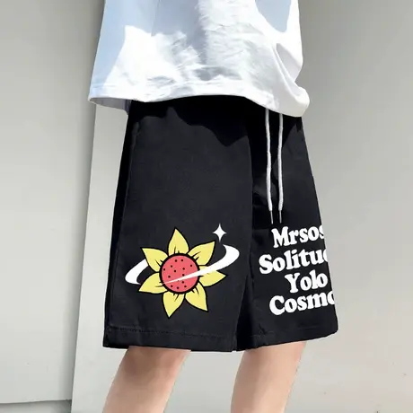 大码美式复古花朵短裤男夏季2025新款高街vibe宽松阔腿情侣速干裤商品大图
