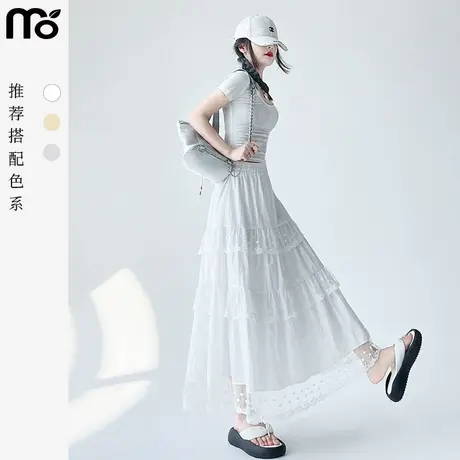 白色高腰半身裙女夏季2025春新款蕾丝蛋糕裙A字显瘦伞裙中长裙子图片