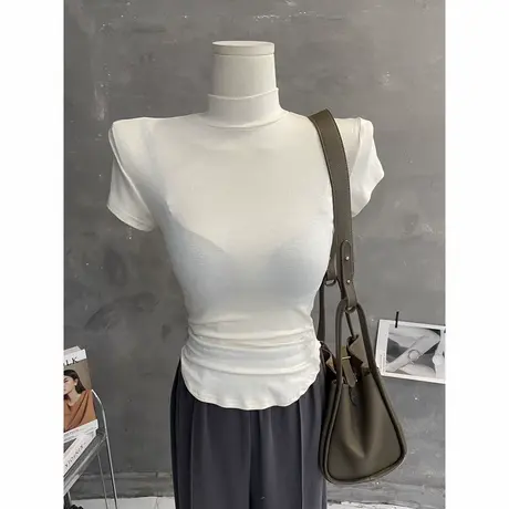 薄软舒适～纯欲性感小立领短袖T恤女紧身微透打底上衣内搭夏2023图片