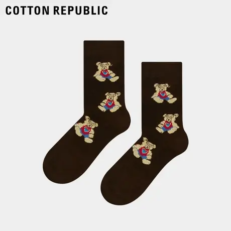 Cotton Republic/棉花共和国女士小熊可爱提花棉质中筒袜商品大图