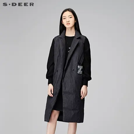 sdeer圣迪奥女装2018冬撞色条纹简约贴布羽绒马甲背心S17481668⛴商品大图