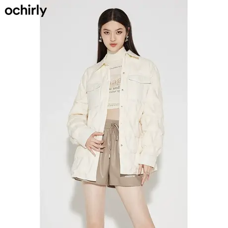 【品牌甄选】ochirly欧时力菱格中长款羽绒服女新款冬装衬衫保暖商品大图