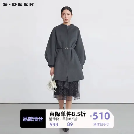 sdeer圣迪奥女装立领收腰泡泡袖毛呢长款大衣S224Z2580👳商品大图