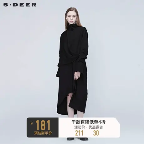 sdeer圣迪奥秋装设计师款不对称拼接立领黑色风衣外套女S20381803🎷商品大图