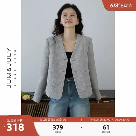 嘉茱莉2025春季新款小香风外套女高级感V领上衣小个子短款外套图片