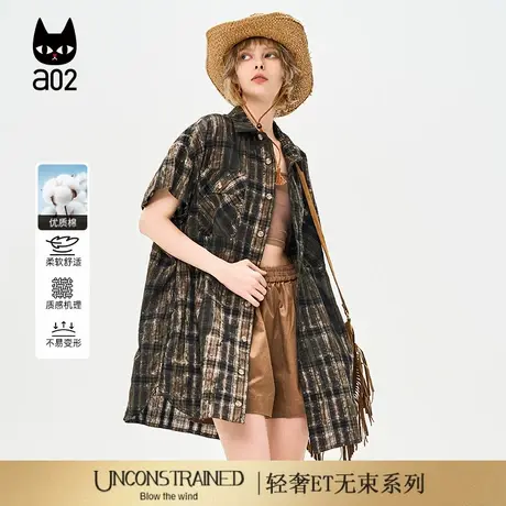 a02【ET自然系列】英伦风格子衬衫短袖衬衣女2025夏季新款设计感商品大图